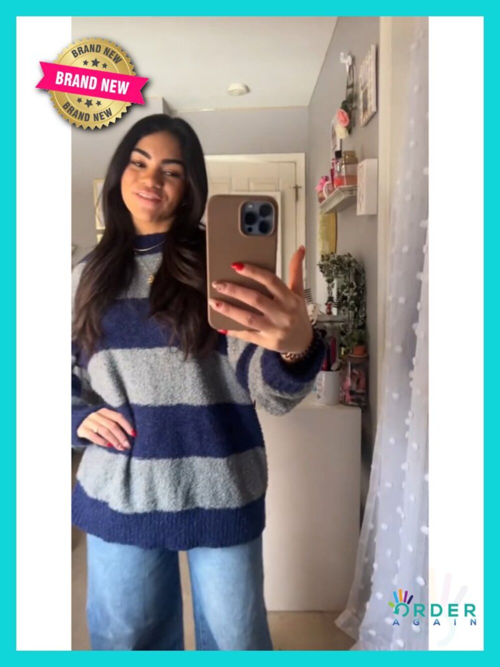 Oversized Striped Crewneck Knit Pullover Sweater Long Sleeve - Picture 5 of 6